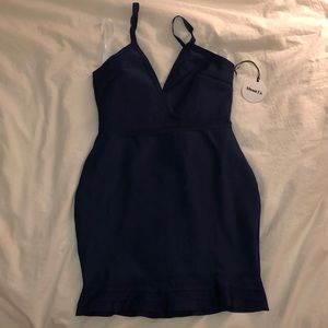 MARIN RUFFLE BANDAGE MINI DRESS IN NAVY